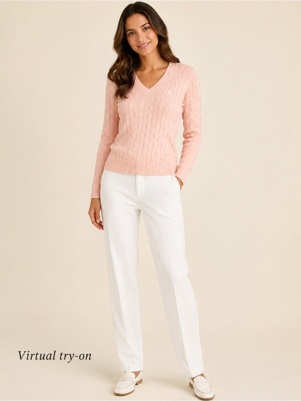 Chaps Women's Light Pink Cable-Knit V-Neck Sweater S
